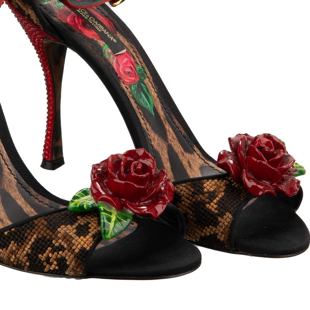 Dolce & Gabbana - Leopard Crystal Rose Heels Sandals Pumps KEIRA Beige Black EUR - Picture 5 of 5